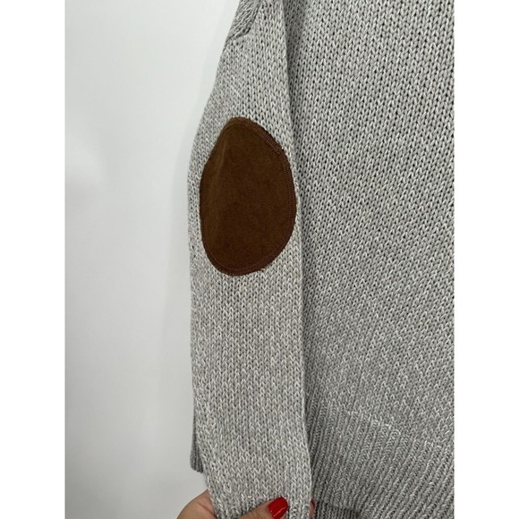 Harper Heritage Size Small Sweater Gray White Open Weave Suede Elbow Patch - Picture 5 of 7
